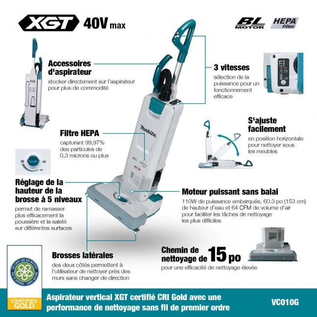 Makita 40Vmax XGT Brushless 5 L Upright Vacuum Cleaner, 8.0Ah x1Kit VC010GL101