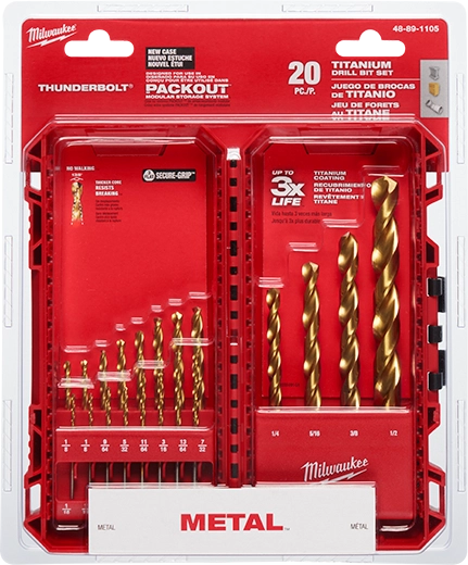 Milwaukee Ensemble de forets en titane THUNDERBOLT® – 20 pièces 48-89-1105