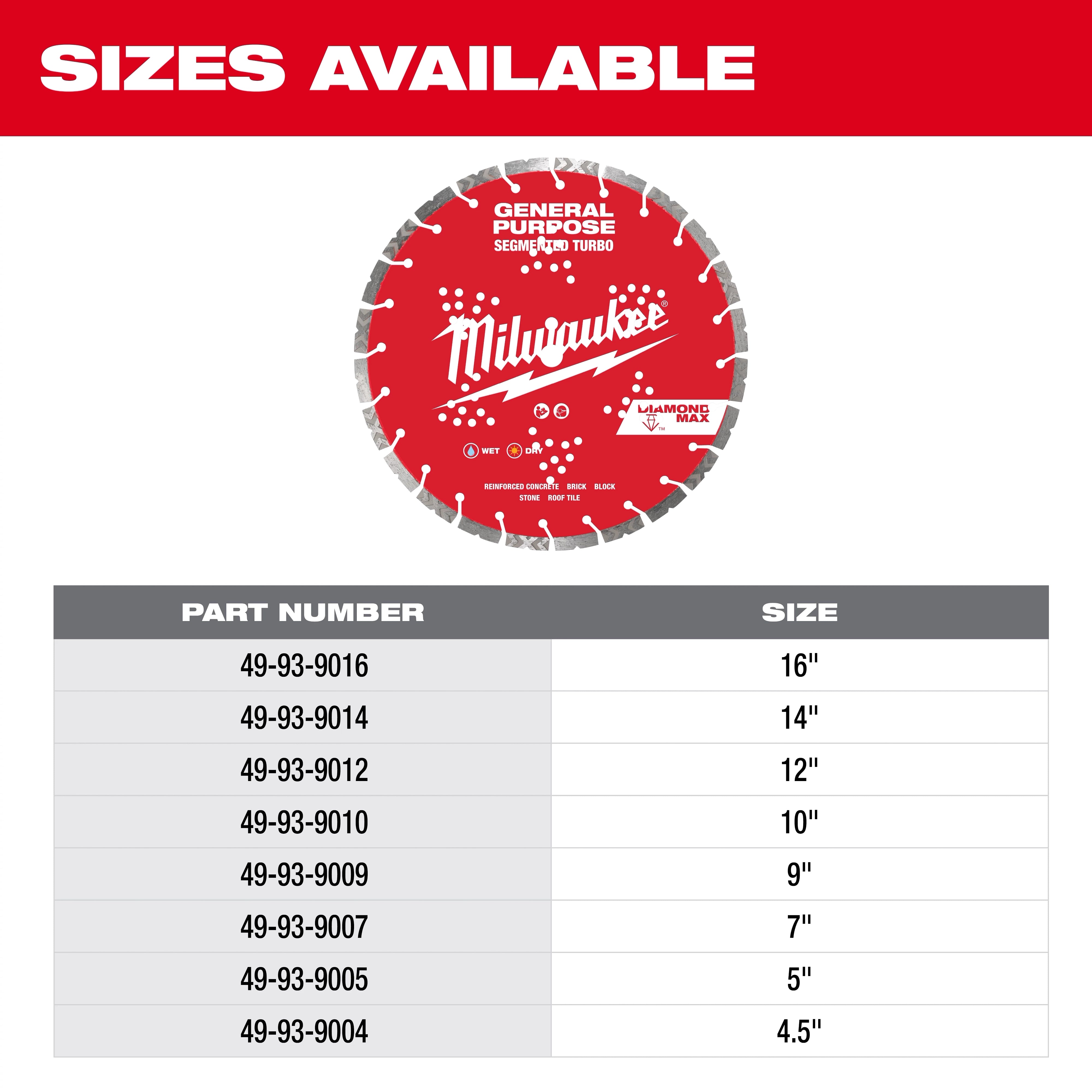 Milwaukee DIAMOND MAX™ Lame Turbo Segmentée à Usage Général - 9 in 49-93-9009