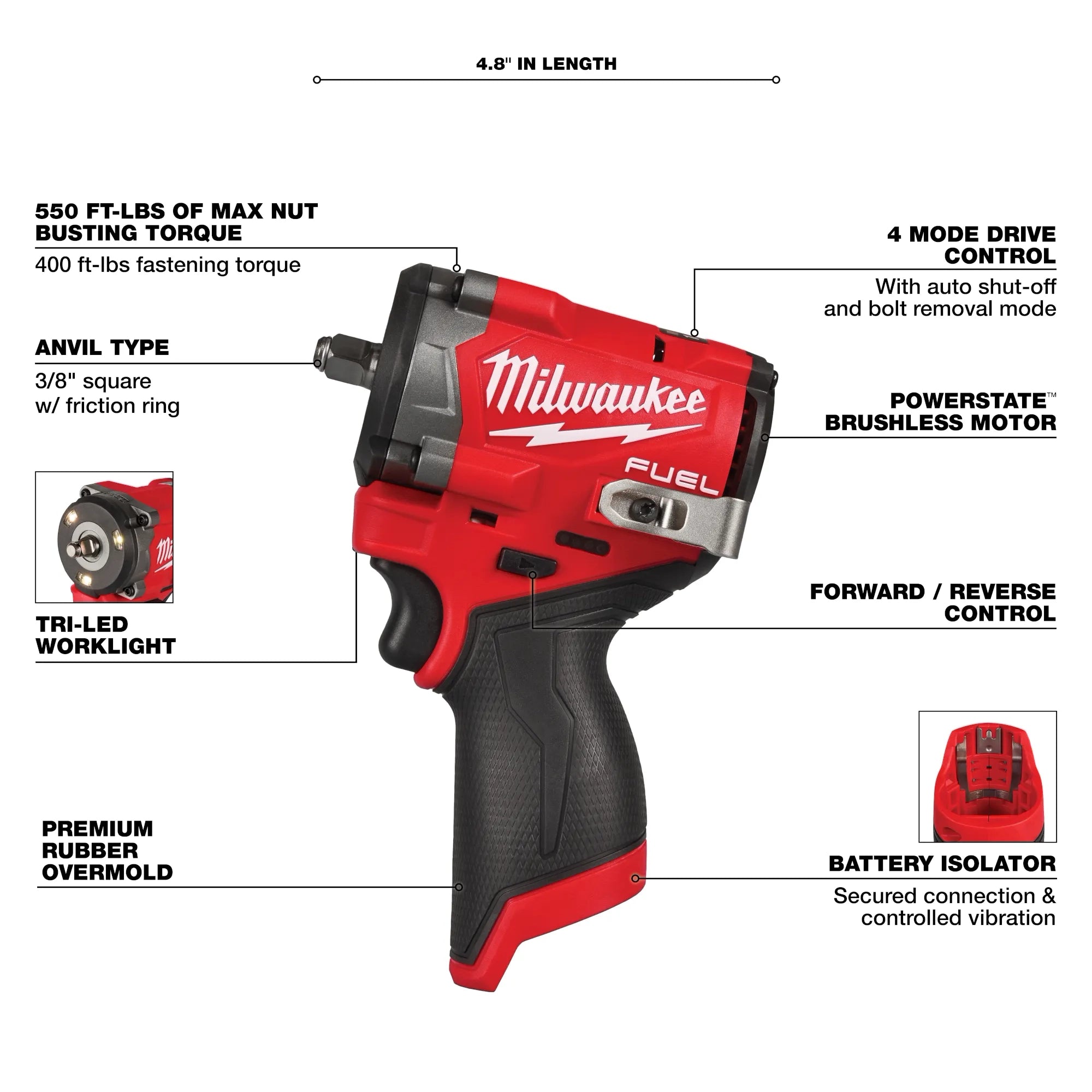 Milwaukee Clé à chocs M12 FUEL™ Stubby 3/8" 2562-20