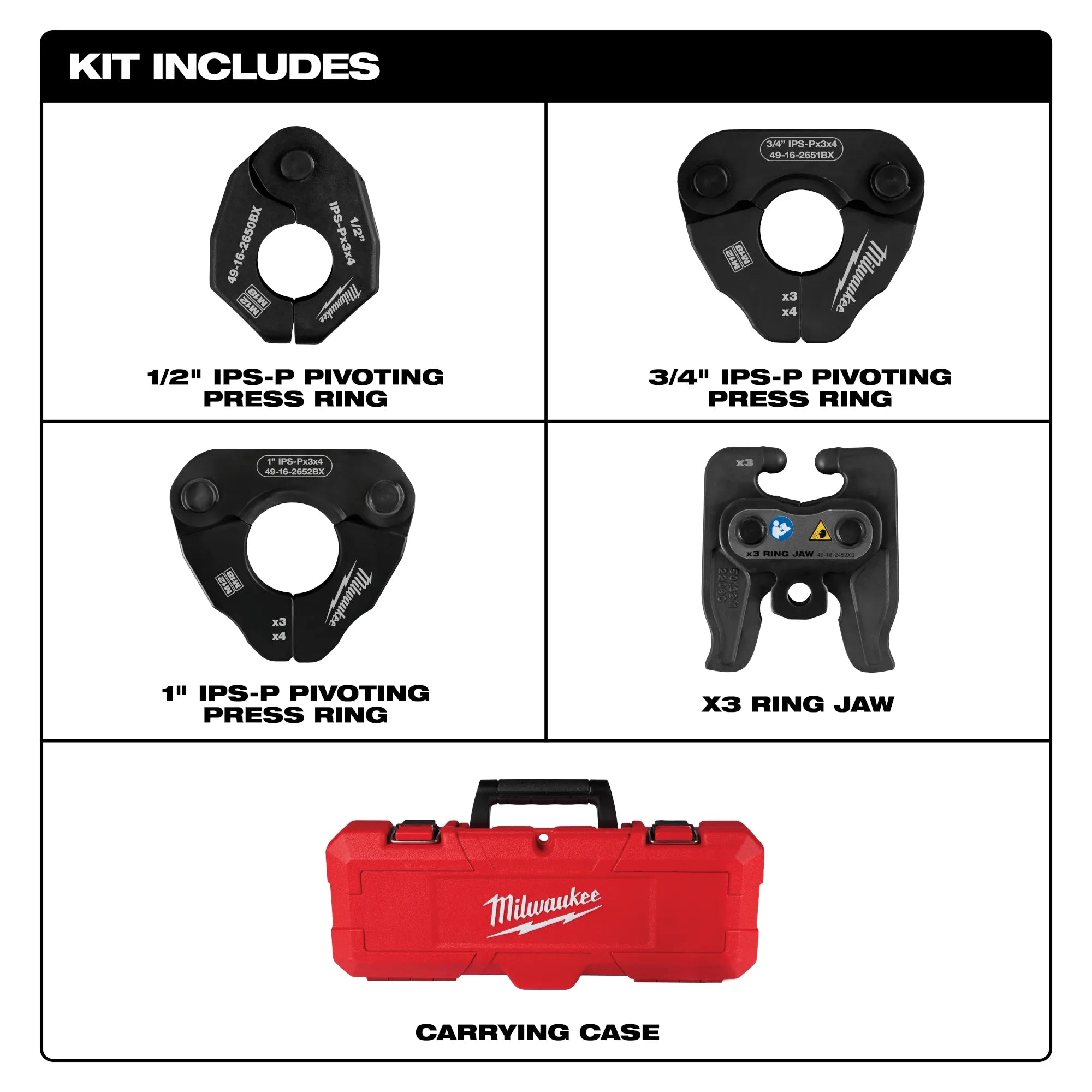 Milwaukee Kits de bagues de presse IPS‑P pivotants 49-16-2698X