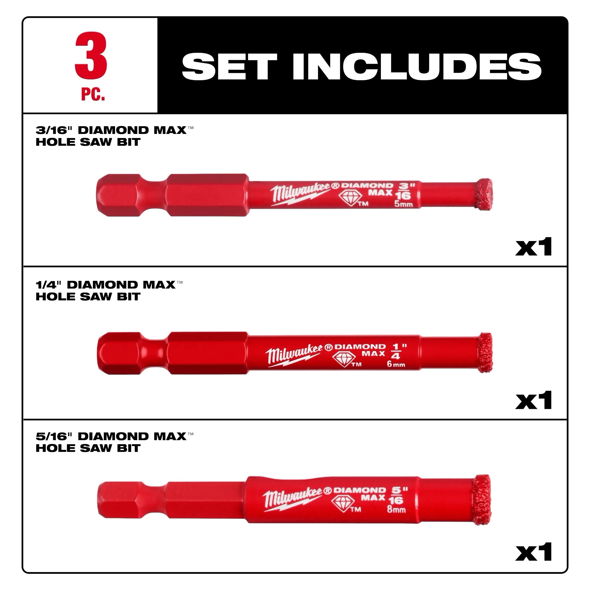 Milwaukee Diamond Max™ Hole Saw Bit Set - 3PC 49-56-0500