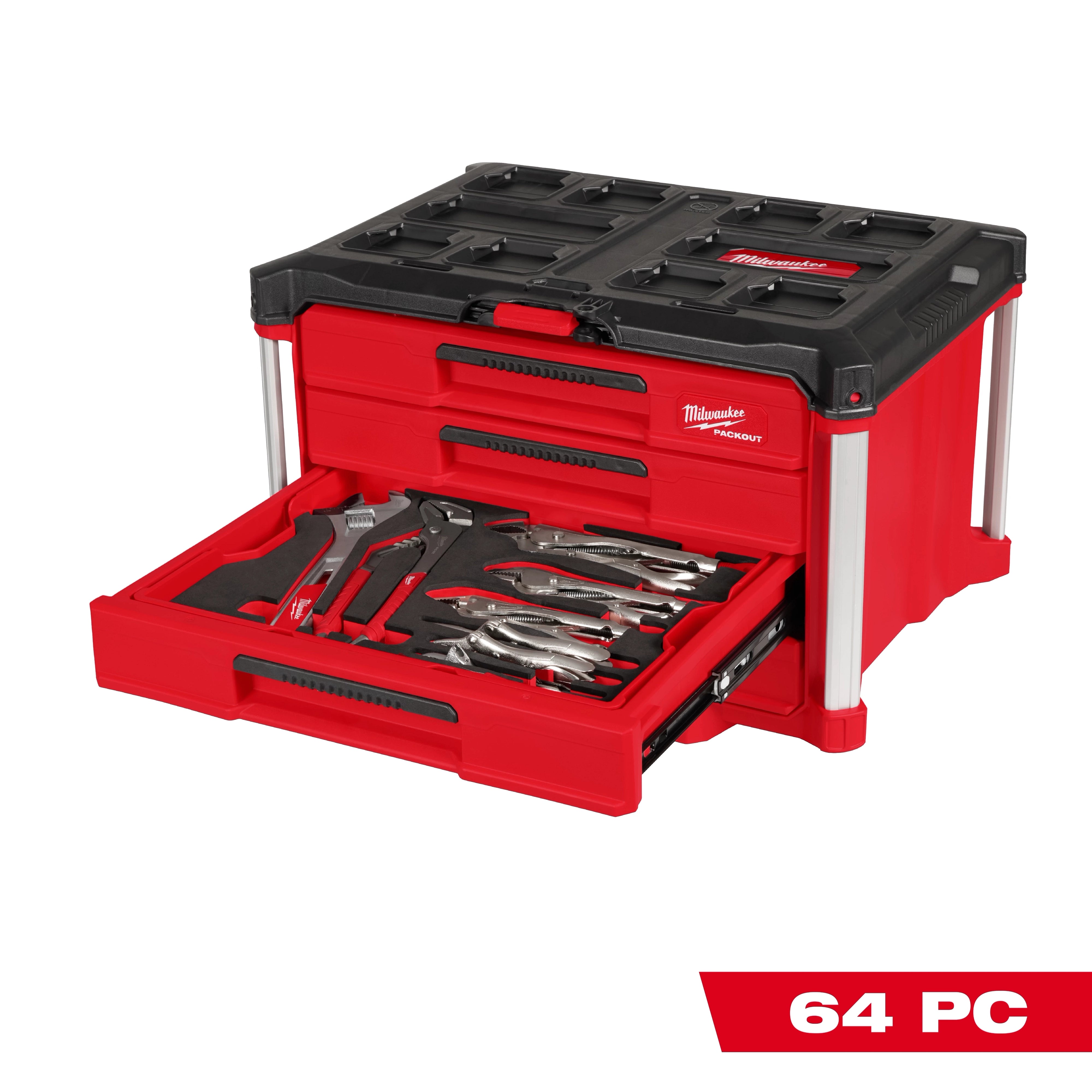 Milwaukee Ensemble d'outils à main 64 pièces avec boîte à outils PACKOUT™ à 4 tiroirs 48-22-9493