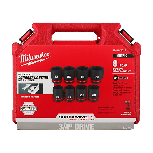 Milwaukee Ensemble de douilles métriques standard à 6 points 8 pcs SHOCKWAVE Impact Duty™ 3/4" Drive 49-66-7019