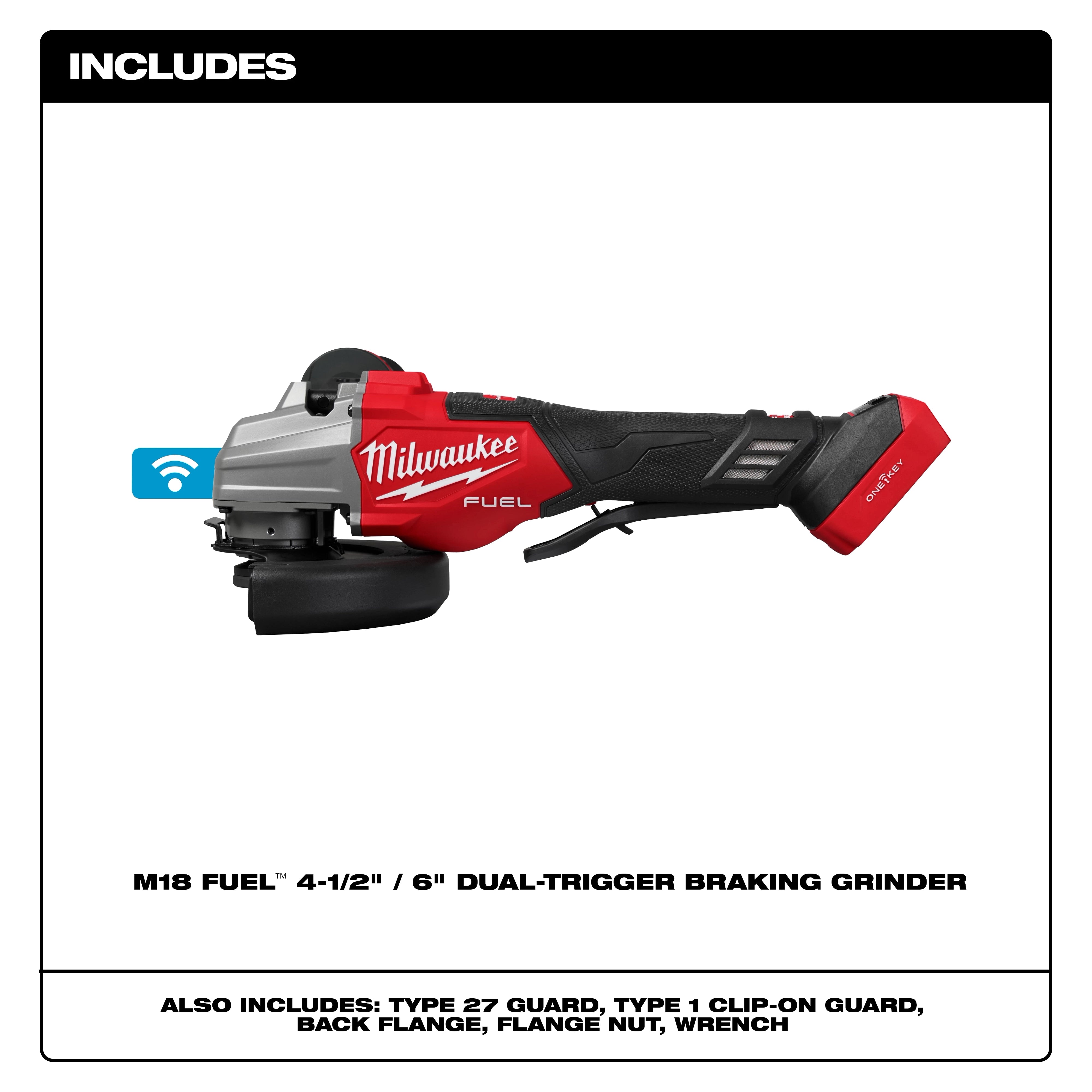 Milwaukee Meuleuse à angle M18 FUEL™ 4 1/2" – 6" à double gâchette avec frein, commutateur à palette et ONE KEY™ 3676-20