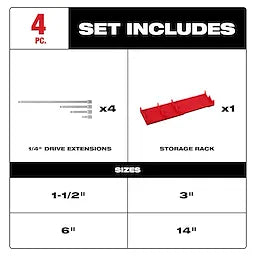 Milwaukee Kit de 4 rallonges 1/4" d'entraînement 48-22-9340