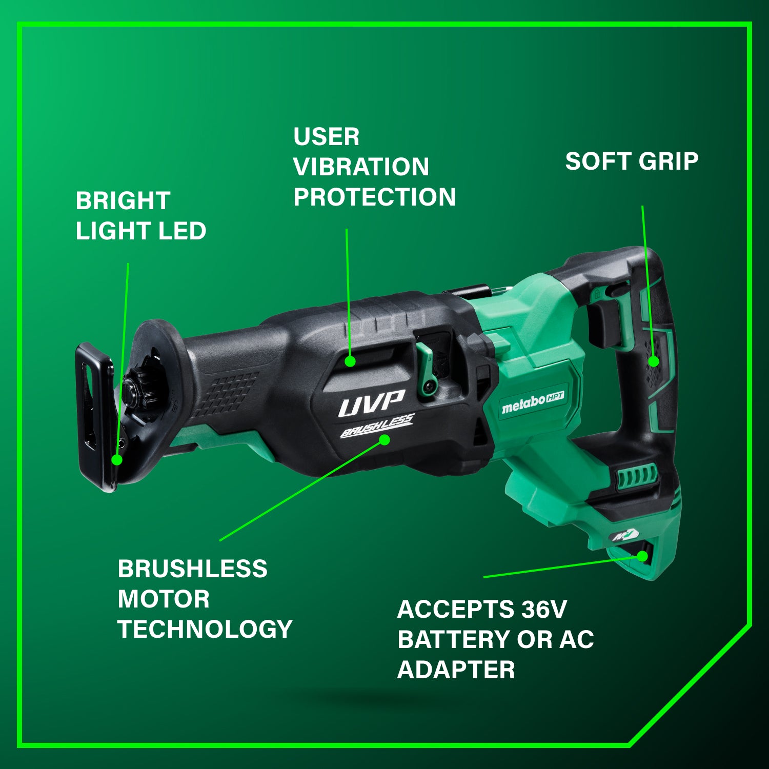 Metabo HPT Kit de scie sabre sans fil 36 V MultiVolt™ sans balais | Metabo HPT CR36DA CR36DA