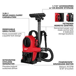 Milwaukee Aspirateur à dos 3‑en‑1 M18 FUEL™ 0895-20