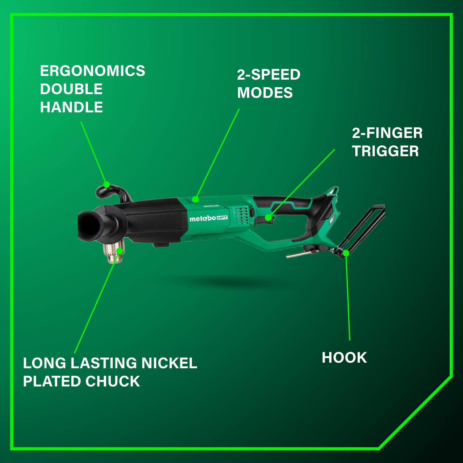Metabo HPT Perceuse à angle droit 1/2" haute puissance sans fil MultiVolt™ 36 V (corps d'outil uniquement) | Metabo HPT D36DYAQ4 D36DYAQ4