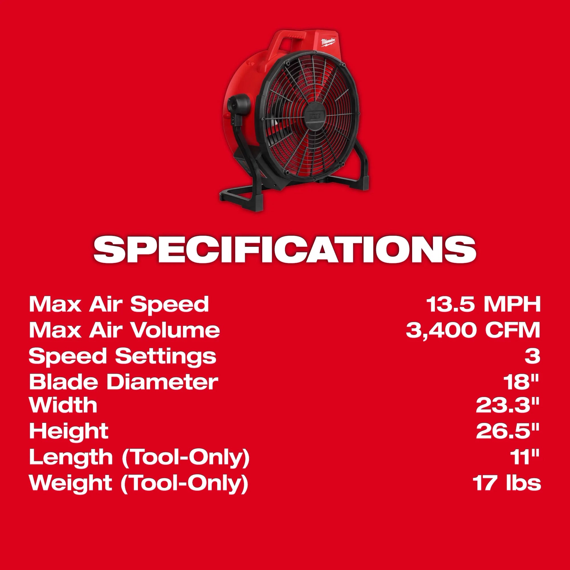 Milwaukee M18™ Ventilateur sans balais 18\" 0821-20