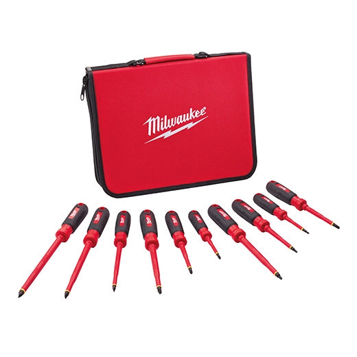 Milwaukee Ensemble de 10 tournevis isolés 1000 V avec étui en mousse EVA 48-22-2210