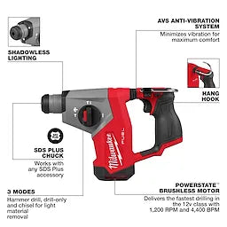 Milwaukee Marteau perforateur rotatif SDS Plus 5/8" M12 FUEL™ 2508-20