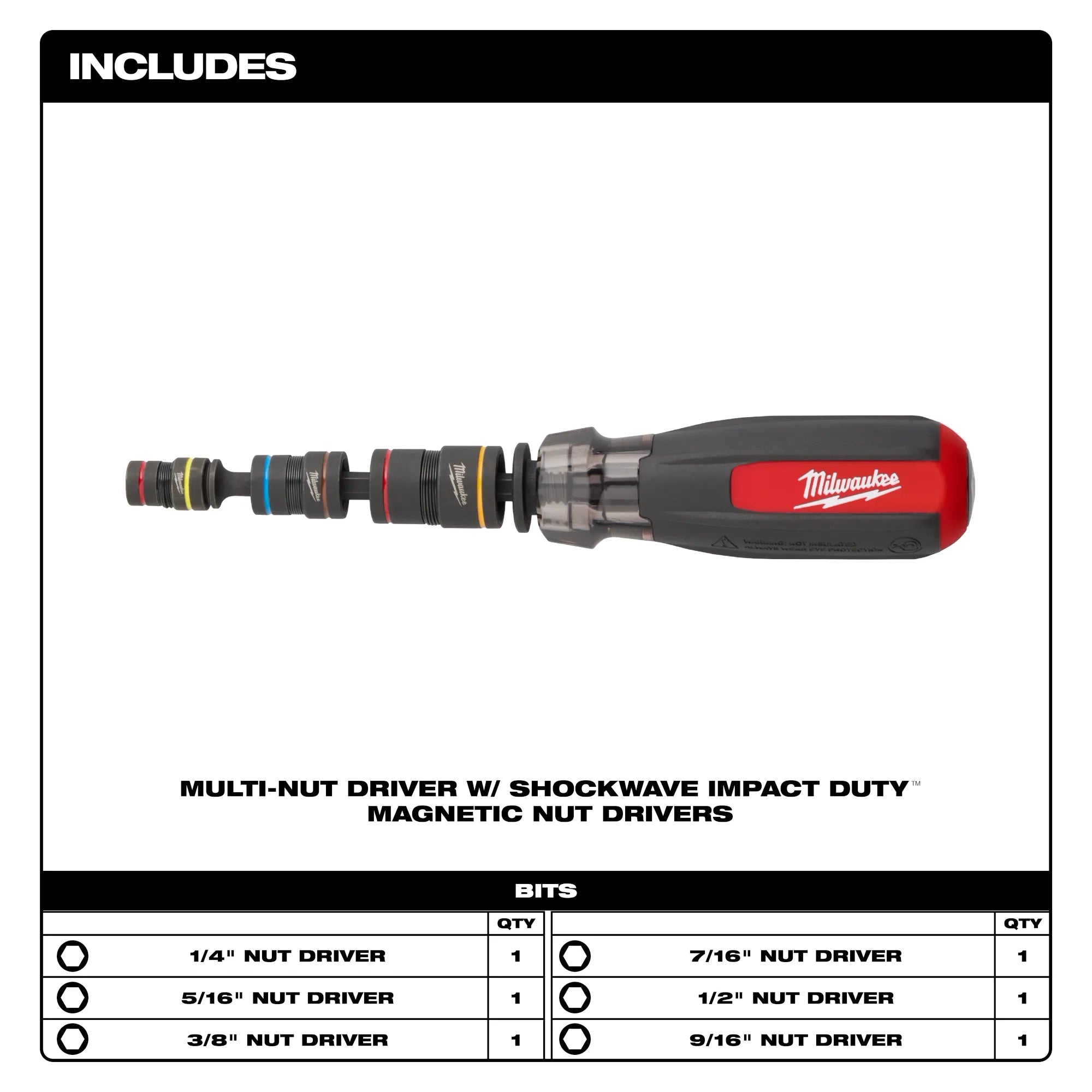Milwaukee Tournevis multi-écrous avec SHOCKWAVE Impact Duty™ (flip) tournevis magnétiques 48-22-2921