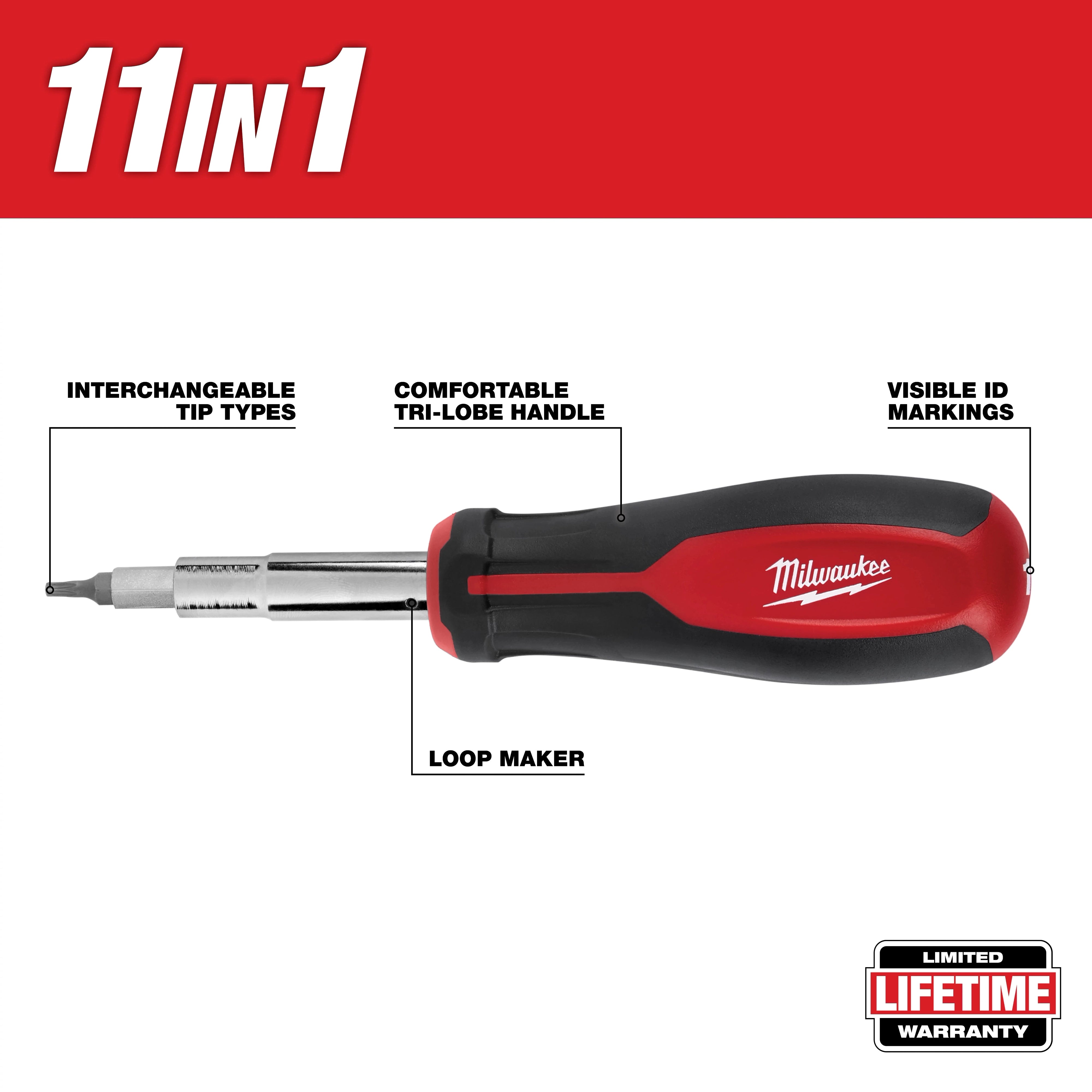 Milwaukee Set de tournevis multi‑embouts 2 pièces 11‑EN‑1 et 6‑EN‑1 à manche court 48-22-2763