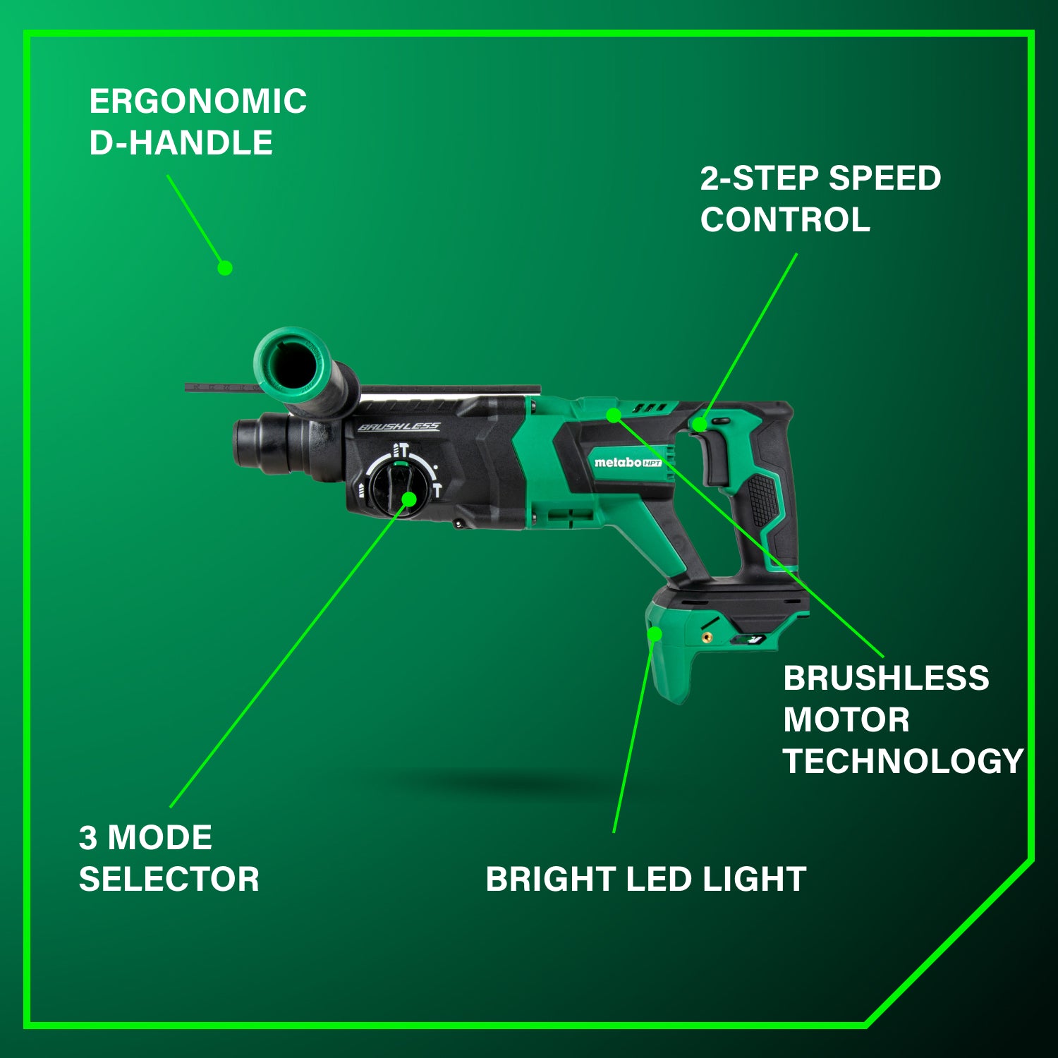 Metabo HPT Marteau perforateur D-Handle 1-1/8" SDS Plus sans balais 36V MultiVolt™ (Corps d'outil uniquement) | Metabo HPT DH3628DDQ4 DH3628DDQ4