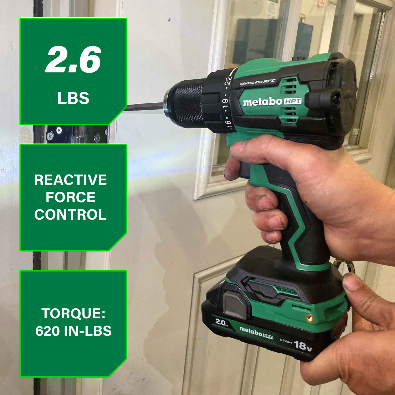 Metabo HPT Kit de perceuse à percussion sans fil sans balais 18 V MultiVolt™ (2 × 2,0 Ah) DV18DEX