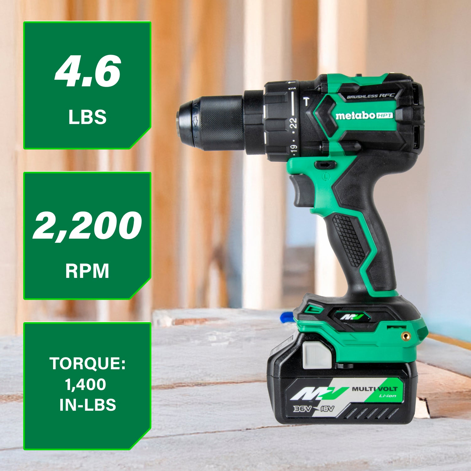 Metabo HPT Kit de perceuse à percussion 1/2" sans fil brushless MultiVolt™ 36 V | Metabo HPT DV36DC DV36DC