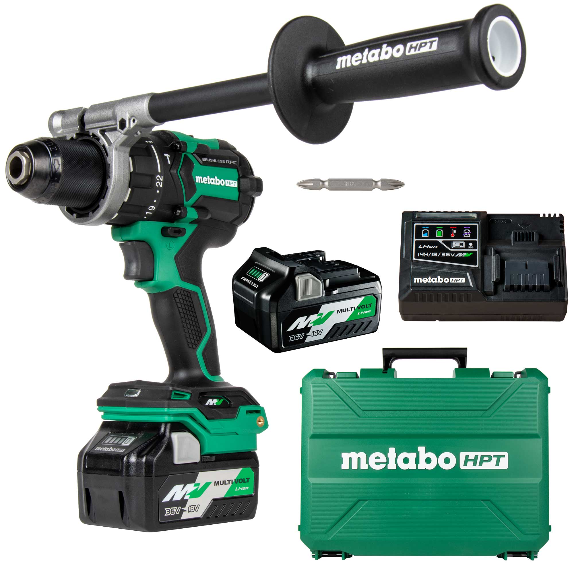 Metabo HPT Kit de perceuse à percussion 1/2" sans fil brushless MultiVolt™ 36 V | Metabo HPT DV36DC DV36DC