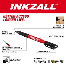Milwaukee INKZALL™ 2IN1 Deep Reach Ultra Fine Point Black Jobsite Marker 48-22-3152