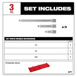Milwaukee Ensemble de 3 pièces d'Extension à Bascule 1/2" Drive 48-22-9352