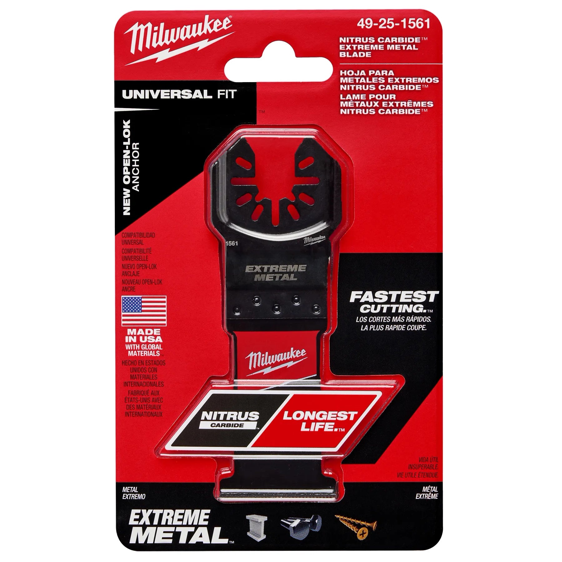 Milwaukee Lames à scie oscillante universelles NITRUS™ Carbide Extreme Metal à montage universel OPEN-LOK™ 49-25-1563