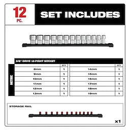 Milwaukee Ensemble de 12 douilles métriques 12 points 3/8" Drive 48-22-9520