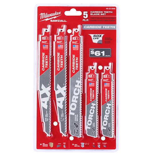 Milwaukee Ensemble de lames de scie sabre SAWZALL® en carbure pour démolition du bois et du métal (5 pièces) 49-22-5505