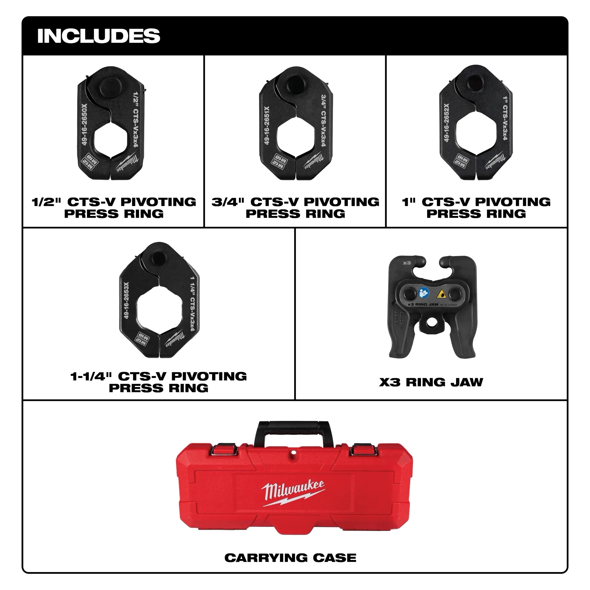 Milwaukee Kit d'anneaux de pressage pivotants CTS-V 49-16-2692X