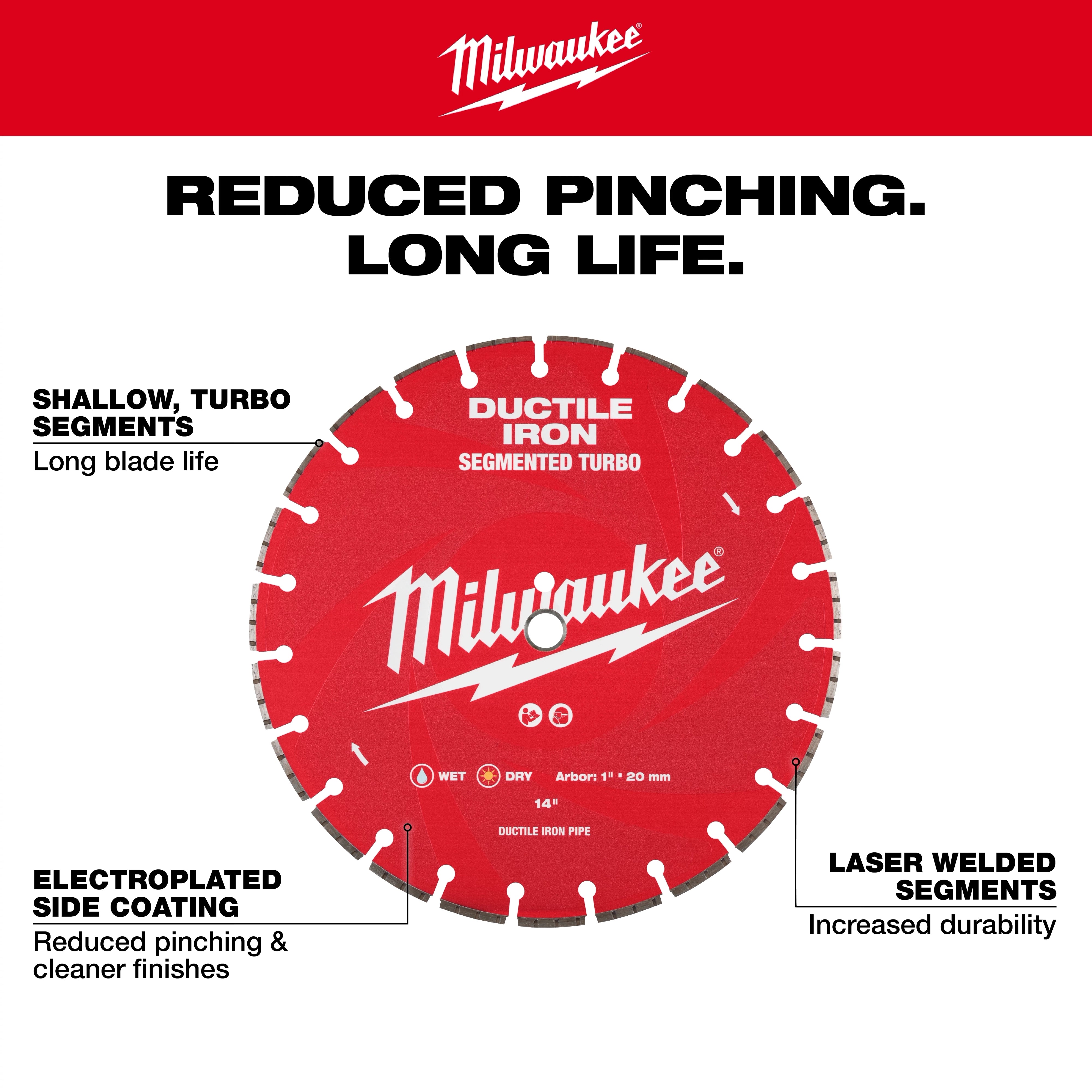 Milwaukee Tranche diamantée segmentée en fonte ductile 14" 49-93-7340