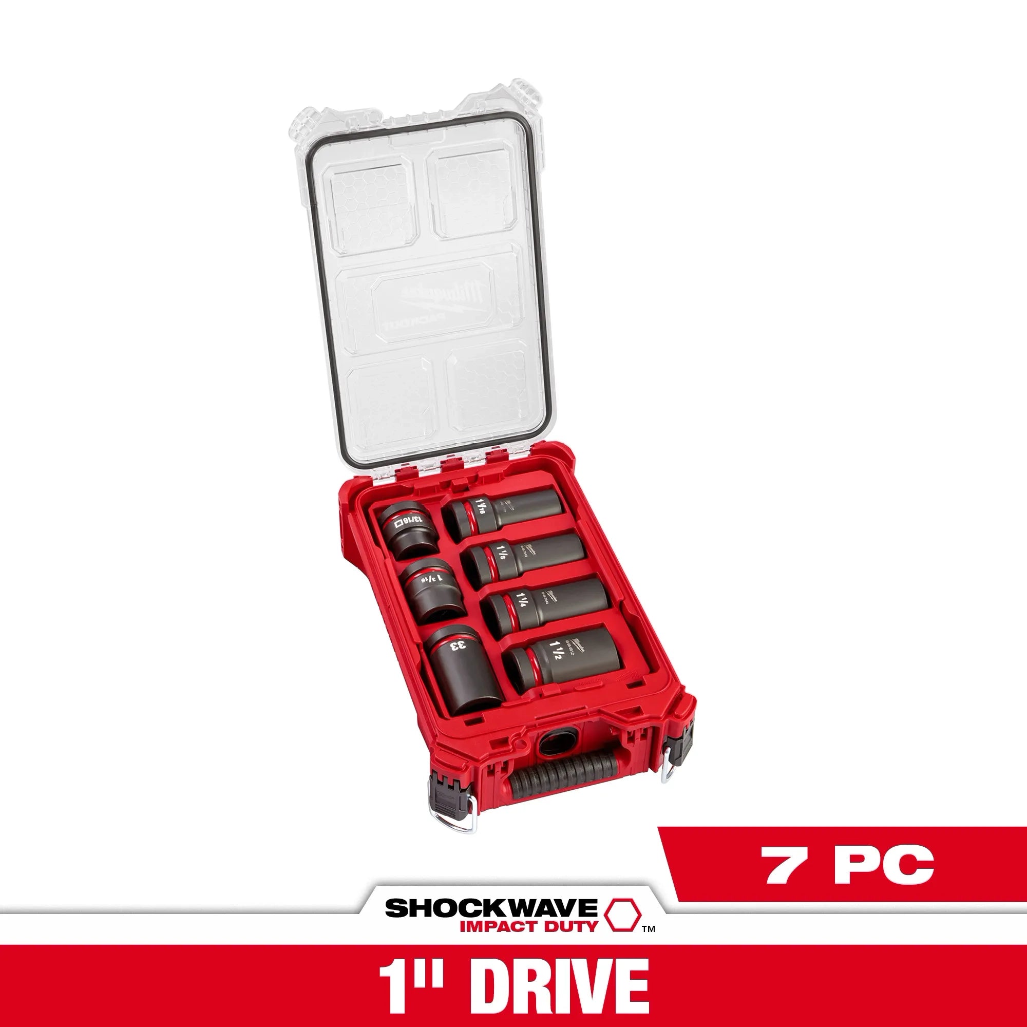 Milwaukee Ensemble PACKOUT™ de douilles de service roue 7 pièces MM & SAE à entraînement 1" SHOCKWAVE Impact Duty™ 49-66-7840