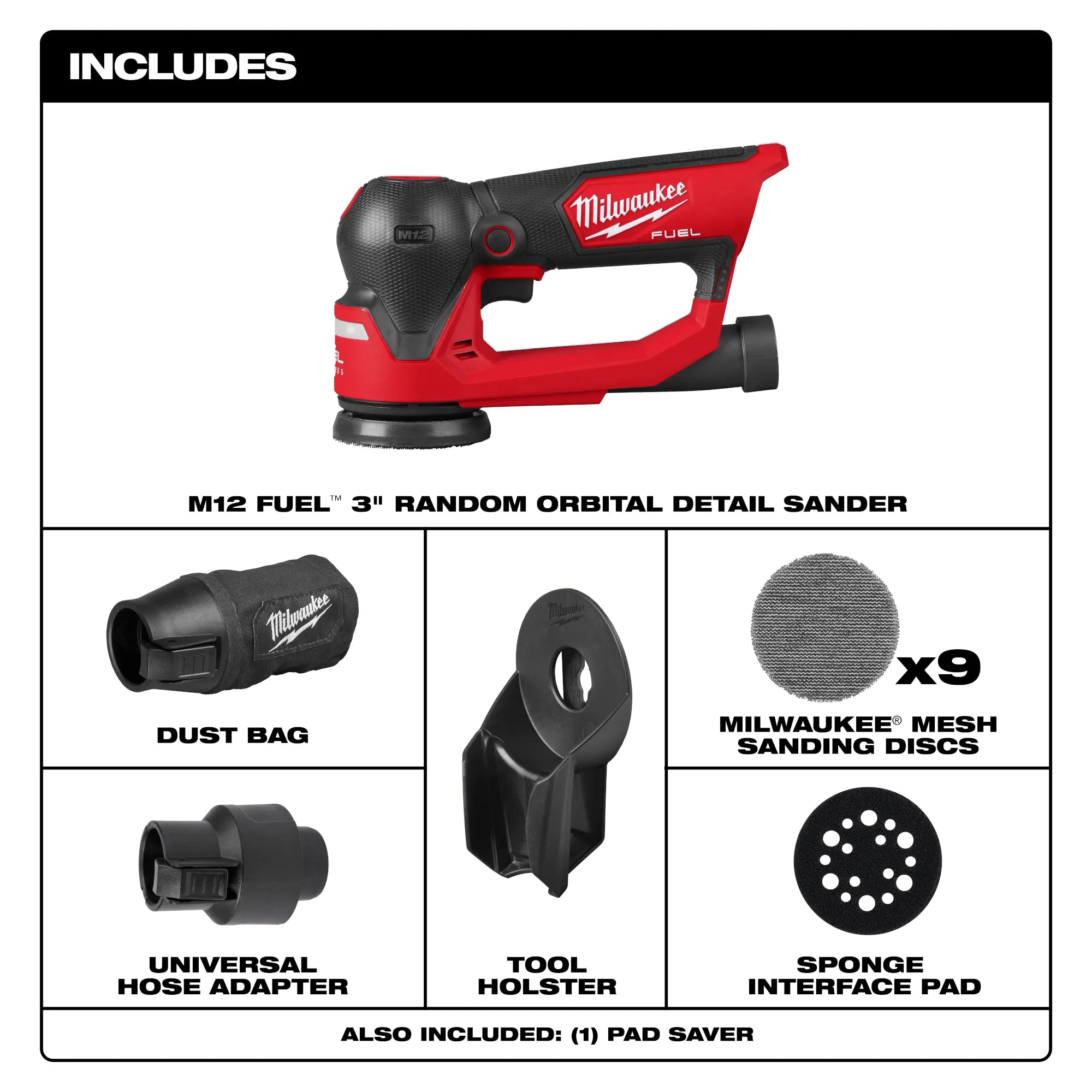 Milwaukee Ponceuse de détail orbitale aléatoire 3" M12 FUEL™ 2535-20
