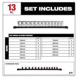 Milwaukee Ensemble de douilles métriques 12 points 1/2" 13 pièces 48-22-9522