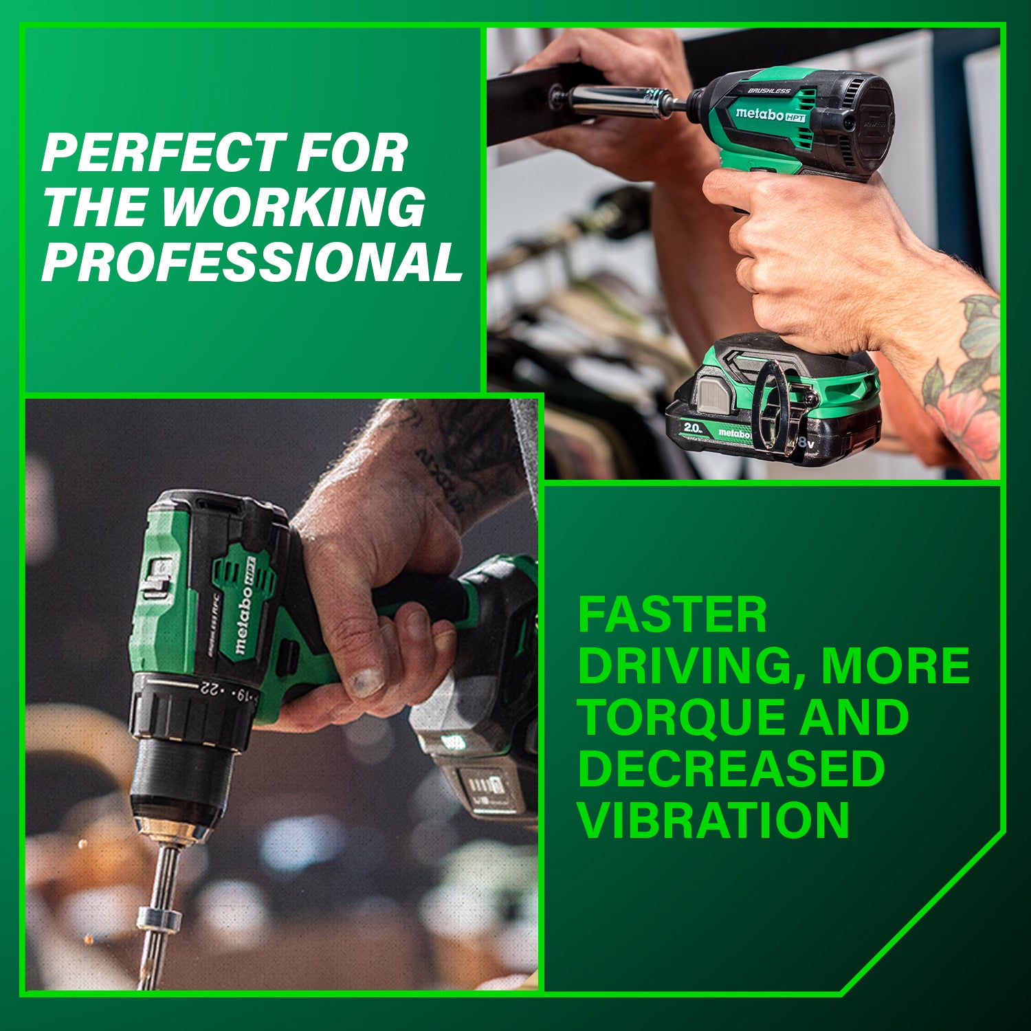 Metabo HPT 18V MultiVolt™ Cordless Brushless Driver Drill & Impact Driver Combo Kit (2.0Ah x 2)