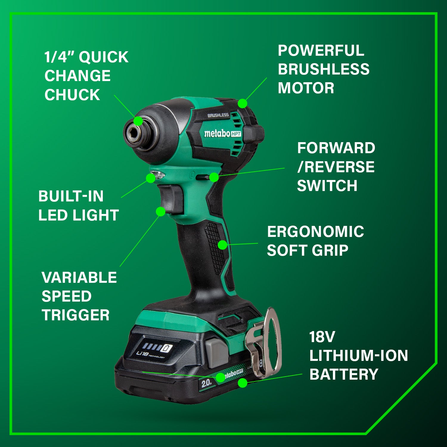Metabo HPT 18V MultiVolt™ Cordless Brushless Driver Drill & Impact Driver Combo Kit (2.0Ah x 2)