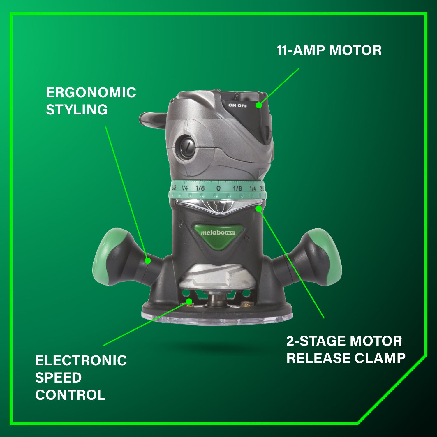 Metabo HPT Défonceuse à base fixe à vitesse variable 2‑1/4 HP de pointe | Metabo HPT M12VC M12VC