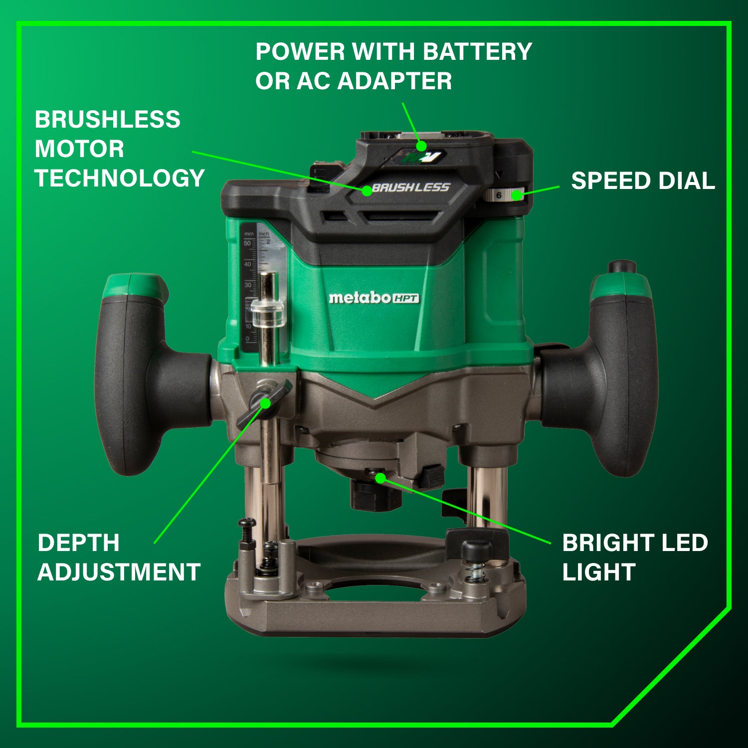 Metabo HPT Défonceuse plongeante à vitesse variable sans fil 36V (Corps d'outil uniquement) | Metabo HPT M3612DAQ4 M3612DAQ4