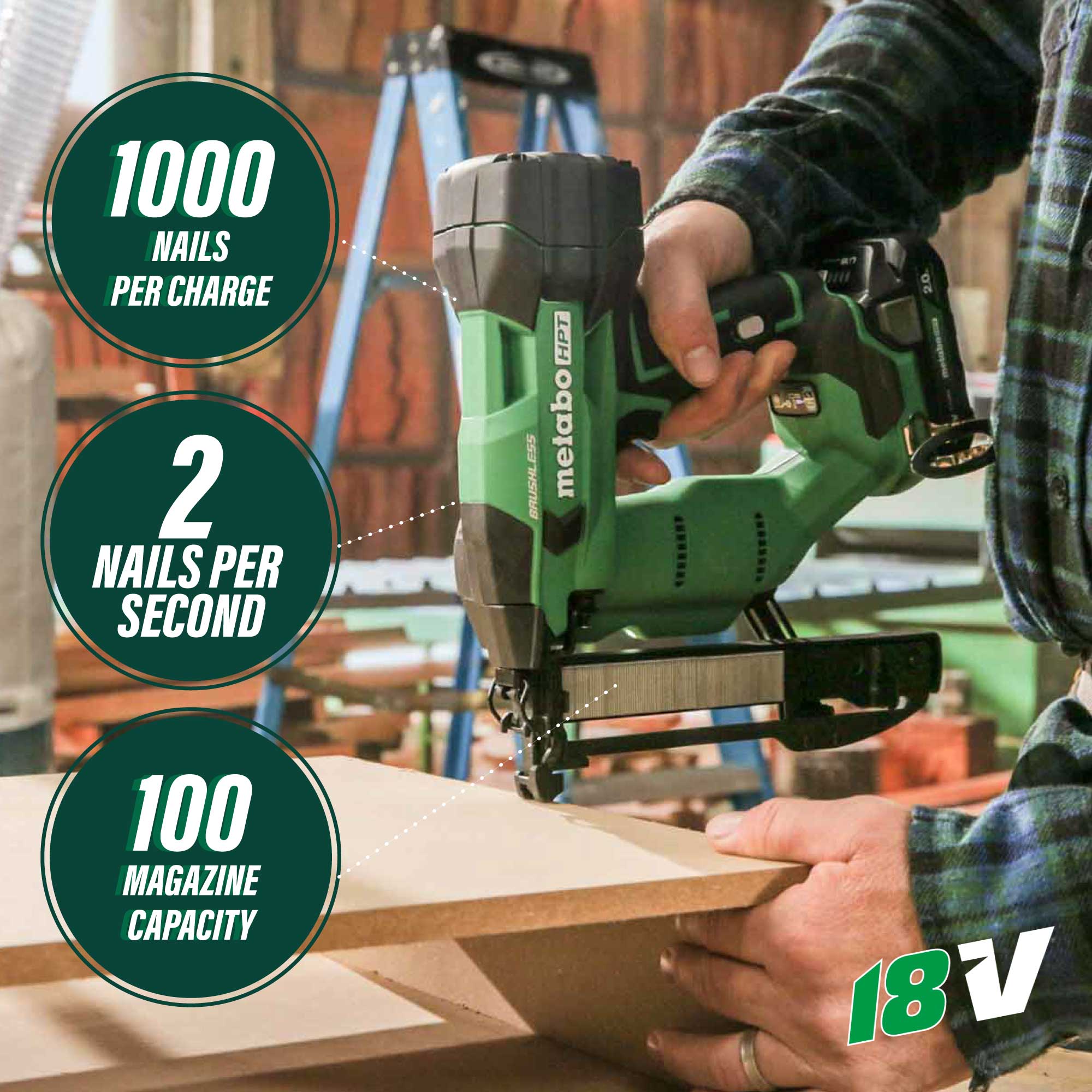 Metabo HPT Agrafeuse à couronne étroite 1/4" 18‑gauge 18 V MultiVolt™ sans balais (corps d'outil uniquement) N1804DAQ4
