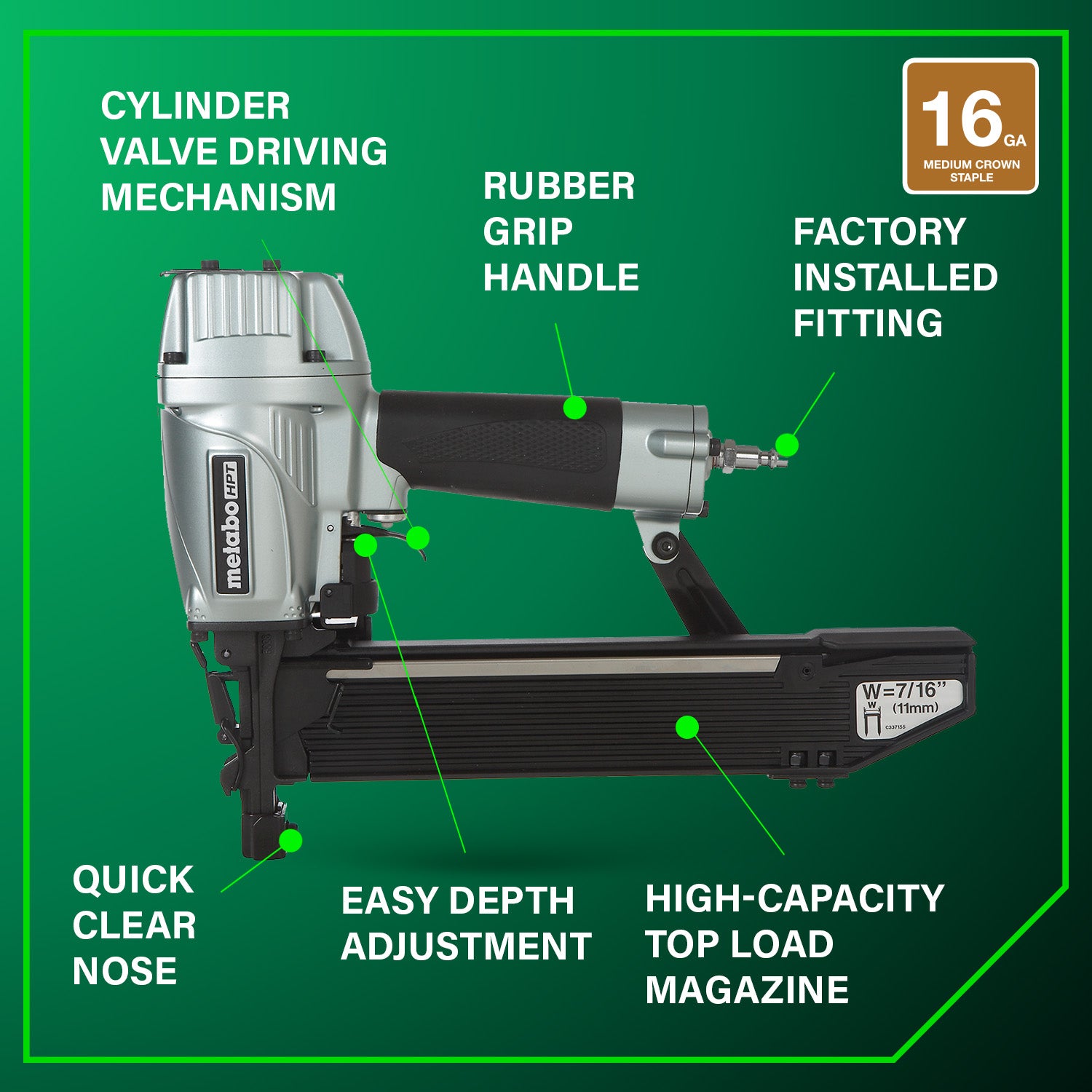 Metabo HPT 16 Gauge 7/16 Inch Standard Crown Stapler N5008AC2
