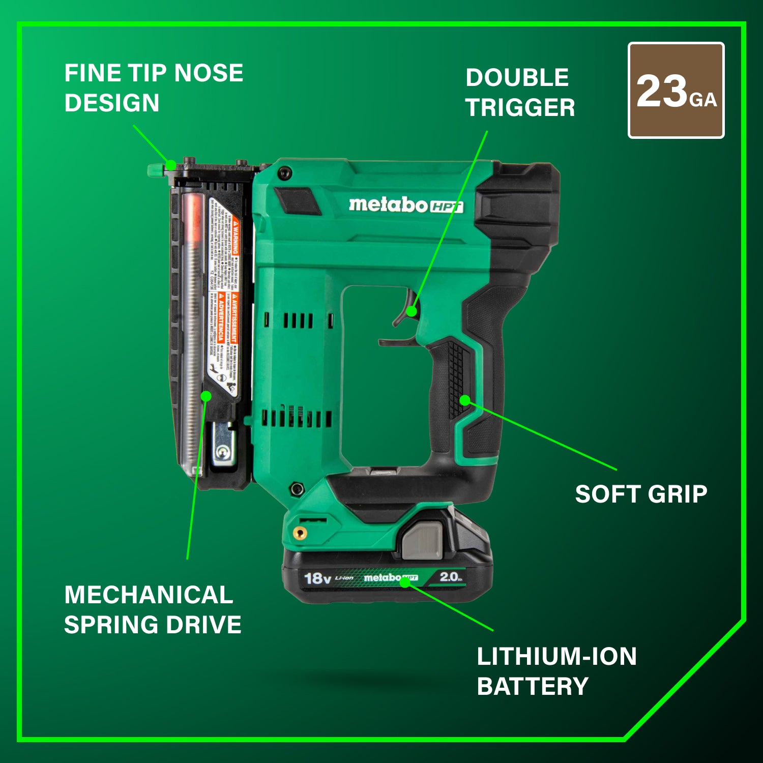 Metabo HPT Cloueuse à tête fine 23‑Gauge 18V MultiVolt™ (1×2,0 Ah) | Metabo HPT NP1835DA NP1835DA