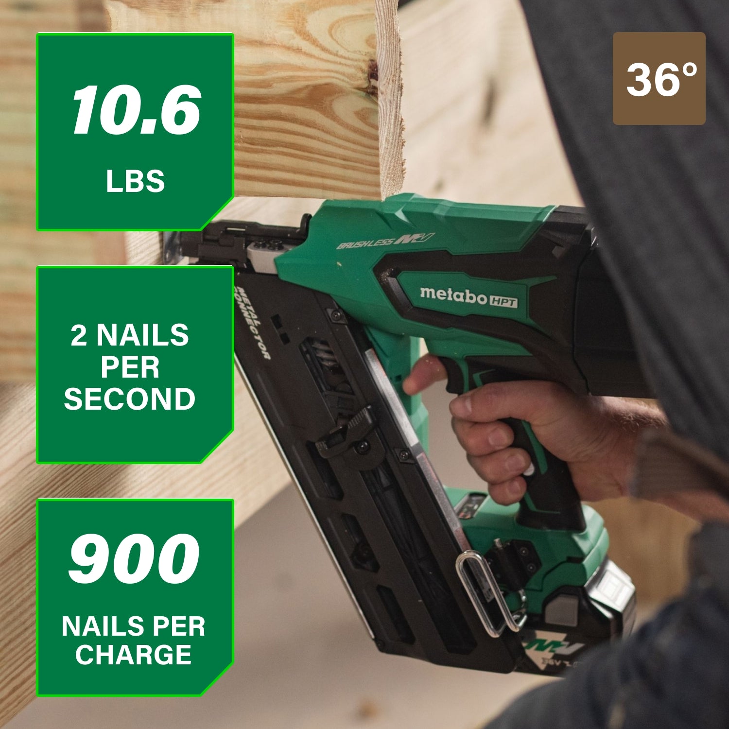 Metabo Cloueuse à connecteurs métalliques sans fil 36 V | Metabo HPT NR3665DA NR3665DA