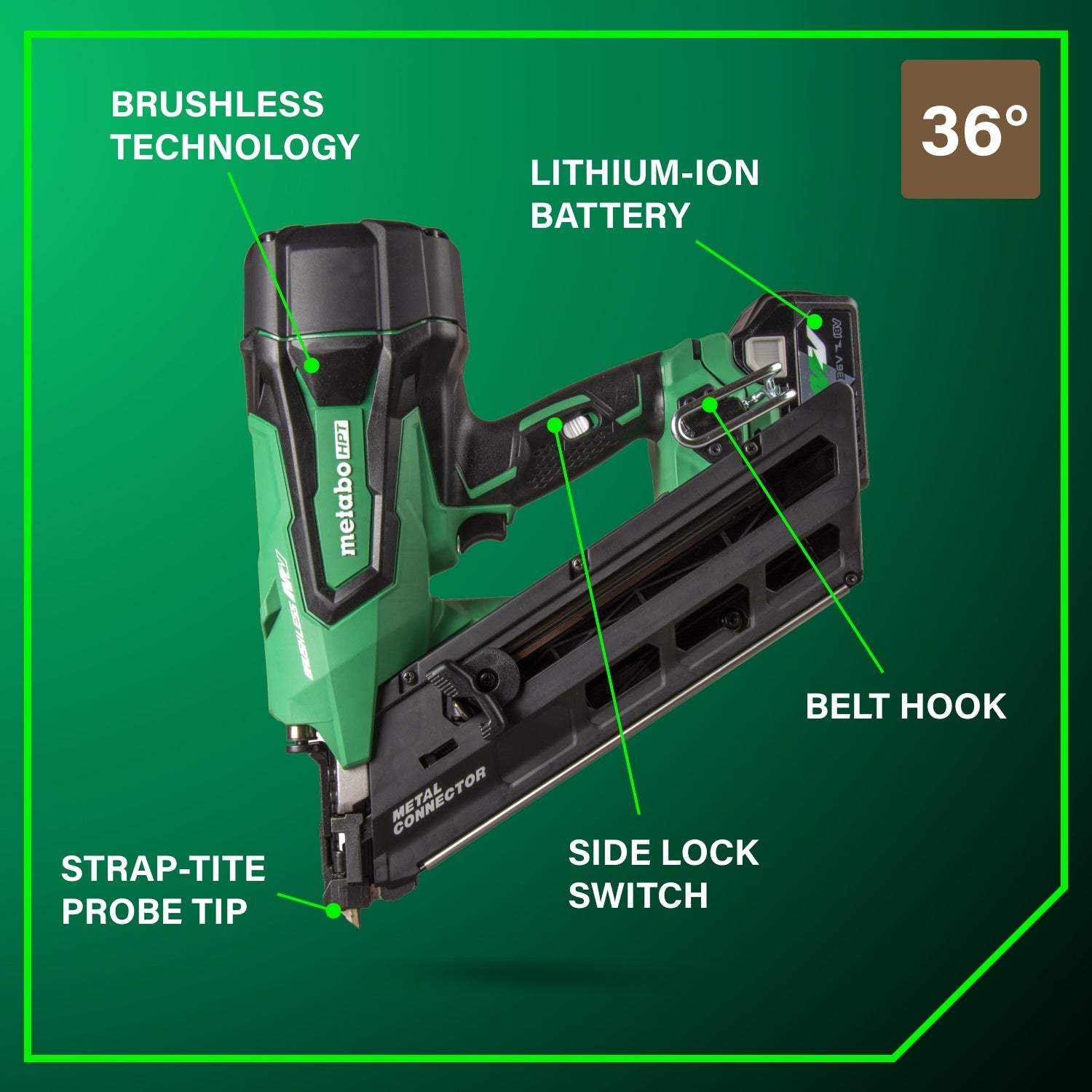Metabo Cloueuse à connecteurs métalliques sans fil 36 V | Metabo HPT NR3665DA NR3665DA