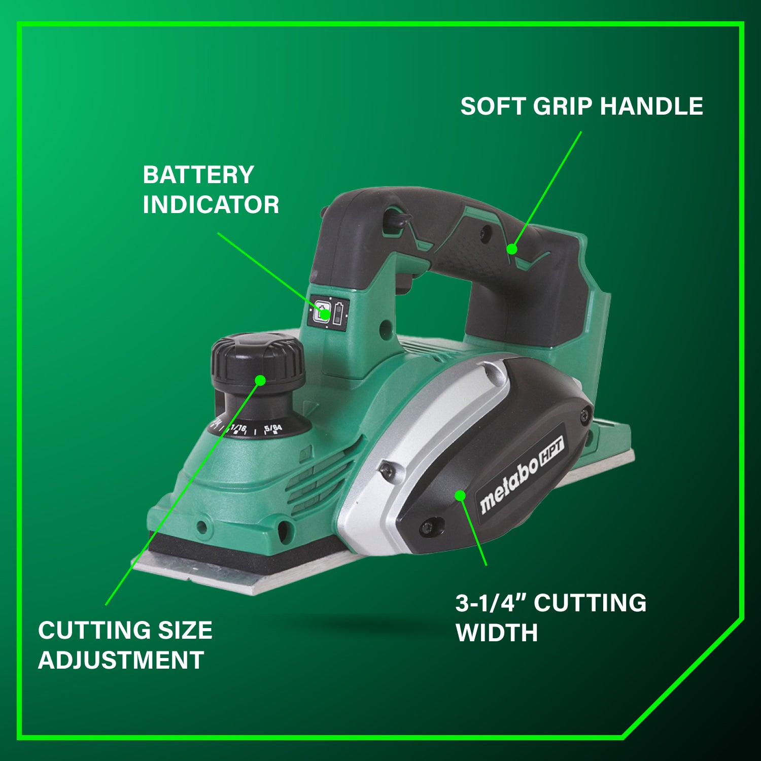 Metabo HPT Raboteuse sans fil 18 V 3‑1/4 pouce (corps d'outil uniquement) | Metabo HPT P18DSLQ4 P18DSLQ4