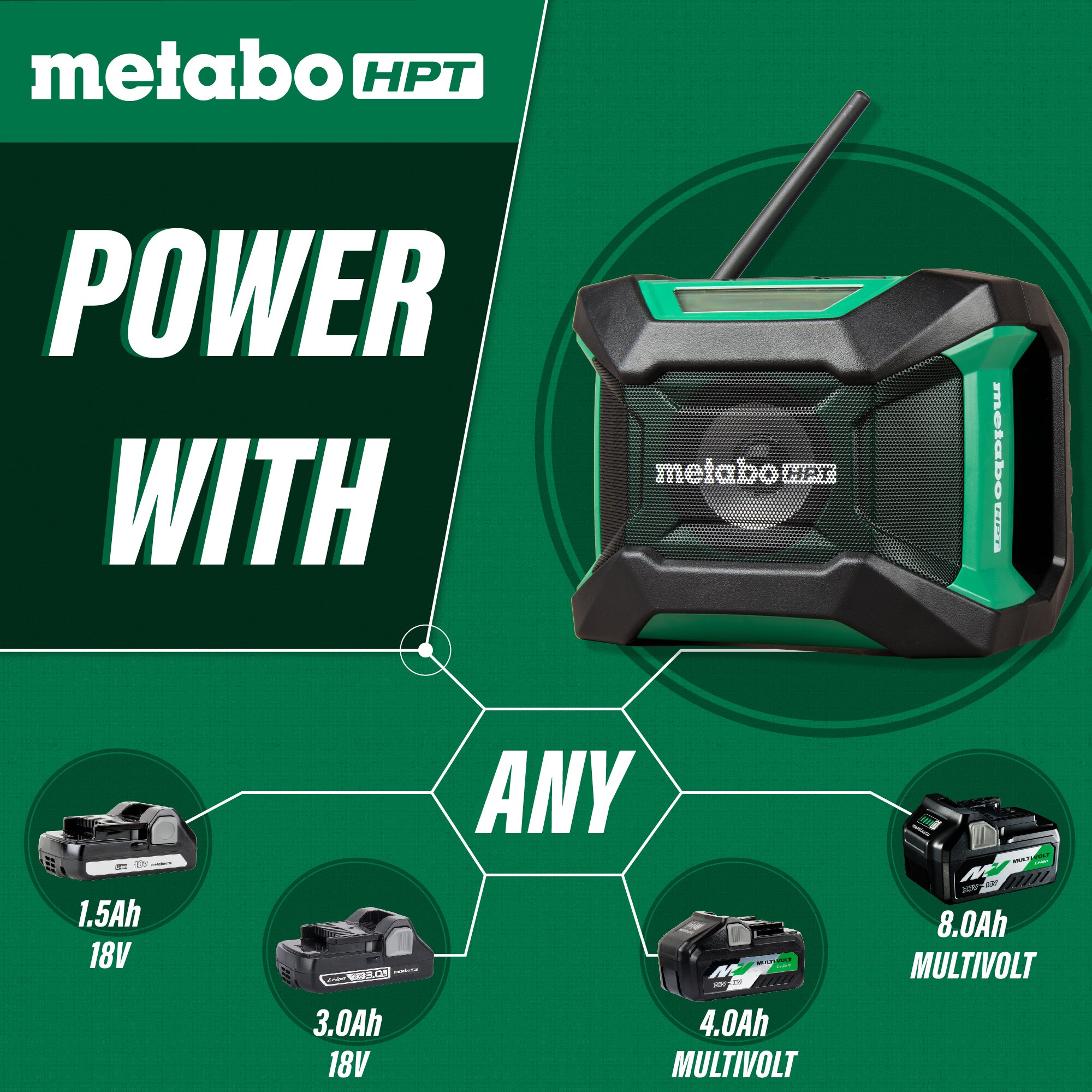 Metabo HPT Radio Bluetooth sans fil 18V MultiVolt (corps d'outil uniquement) | Metabo HPT UR18DAQ4 UR18DAQ4