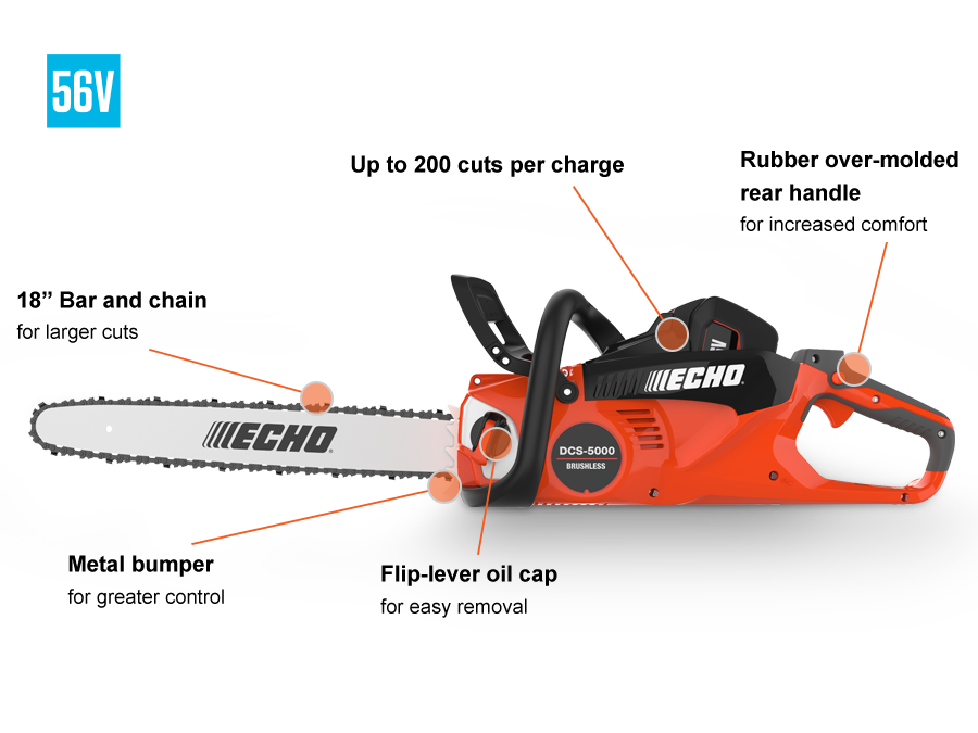 Echo 56V 18 in. Rear-Handle Chainsaw - Bare Tool DCS-5000-18BT