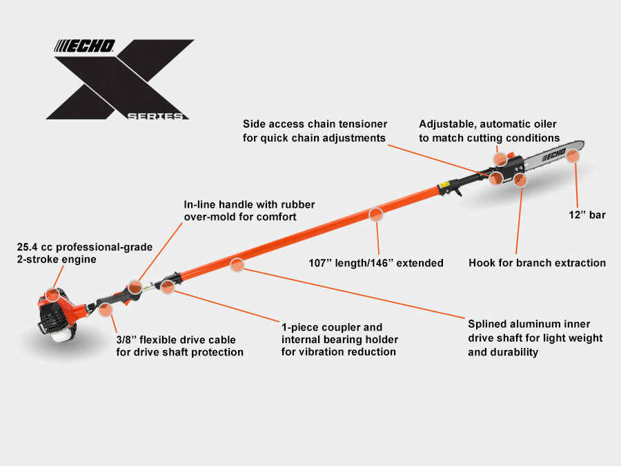 Echo 25.4 cc X Series Telescoping Power Pruner with In-Line Handle PPT-2620H