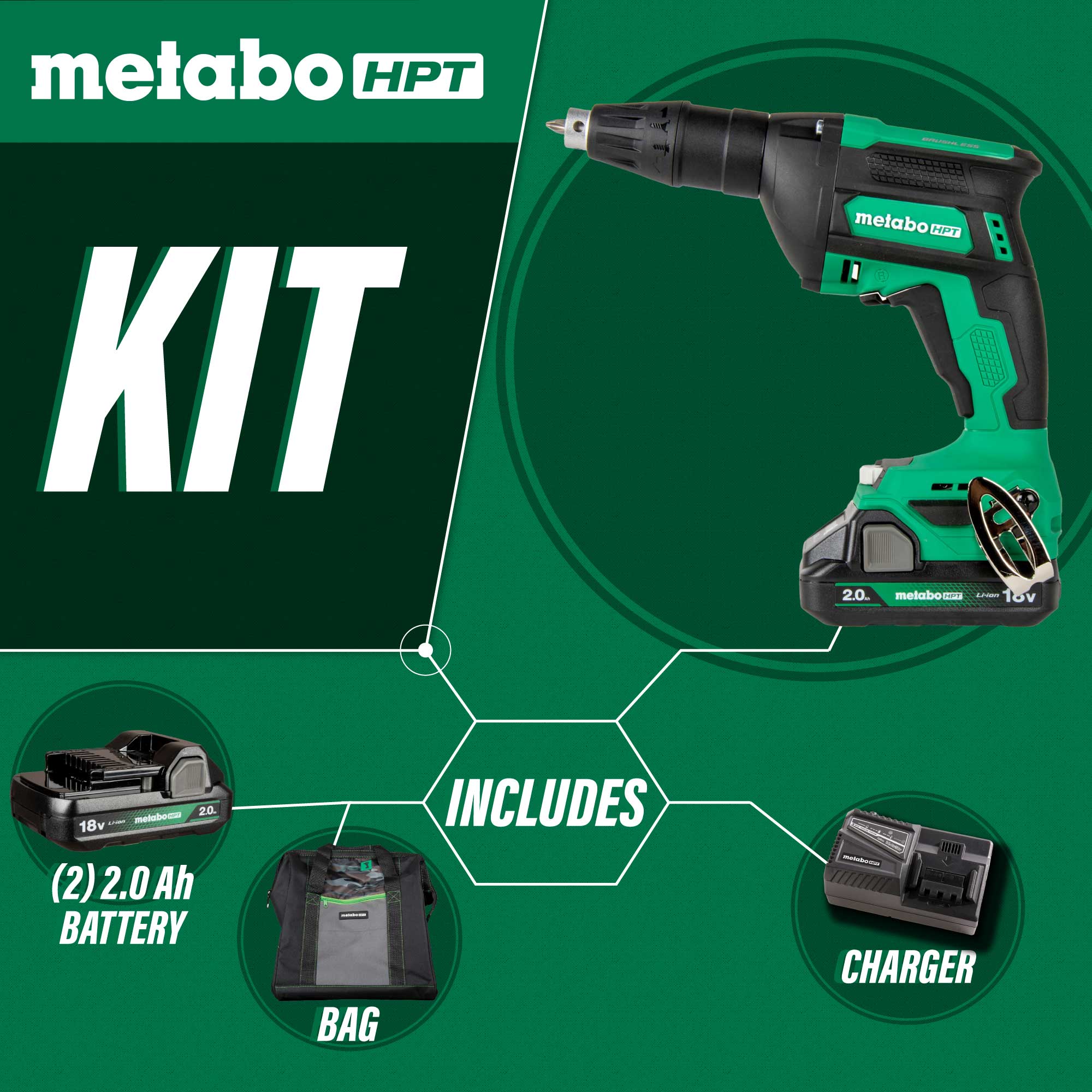 Metabo Kit de visseuse à plaque de plâtre sans fil 18 V MultiVolt™ | Metabo HPT W18DAQA W18DAQA