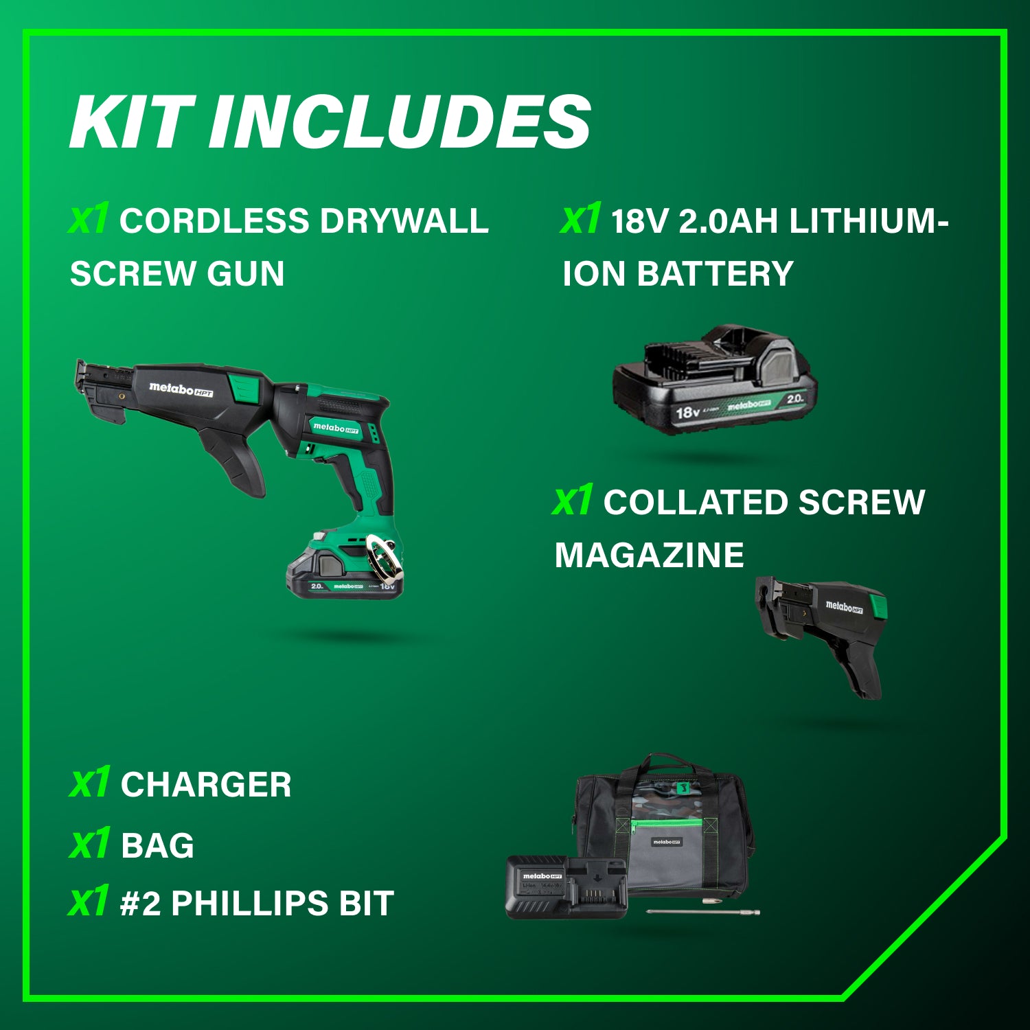 Metabo HPT Kit de visseuse à plaque de plâtre sans fil 18V MultiVolt™ avec magasin de vis à collier | Metabo HPT W18DAQB W18DAQB