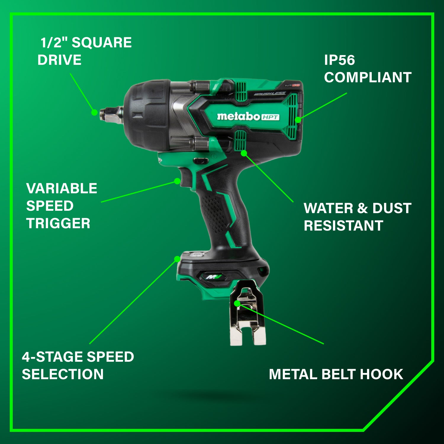 Metabo HPT Clé à chocs sans fil MultiVolt™ 36 V à couple élevé 1/2" (corps d'outil uniquement) | Metabo HPT WR36DGQ4 WR36DGQ4